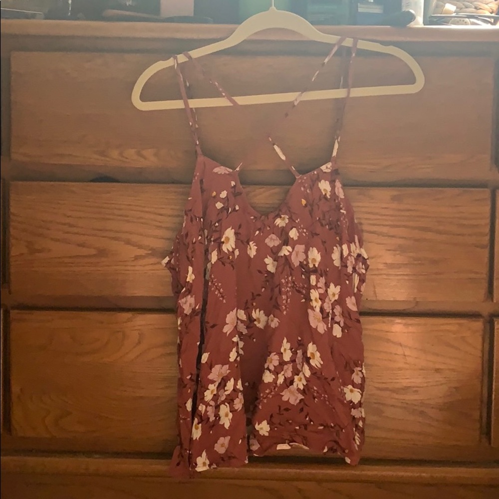 Pink floral American Eagle criss cross strap tank